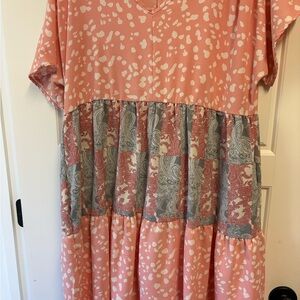 Perfect Peach Pink and Gray Midi Dress